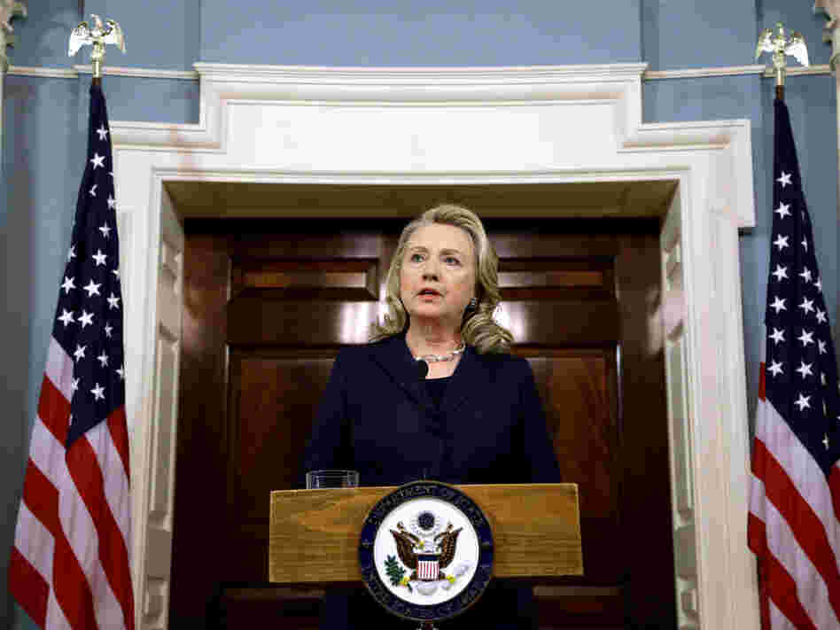 Secretary of State Hillary Rodham Clinton speaks at the State Department in Washington Wednesday, Sept. 12 on the recent deaths of Americans in Libya.