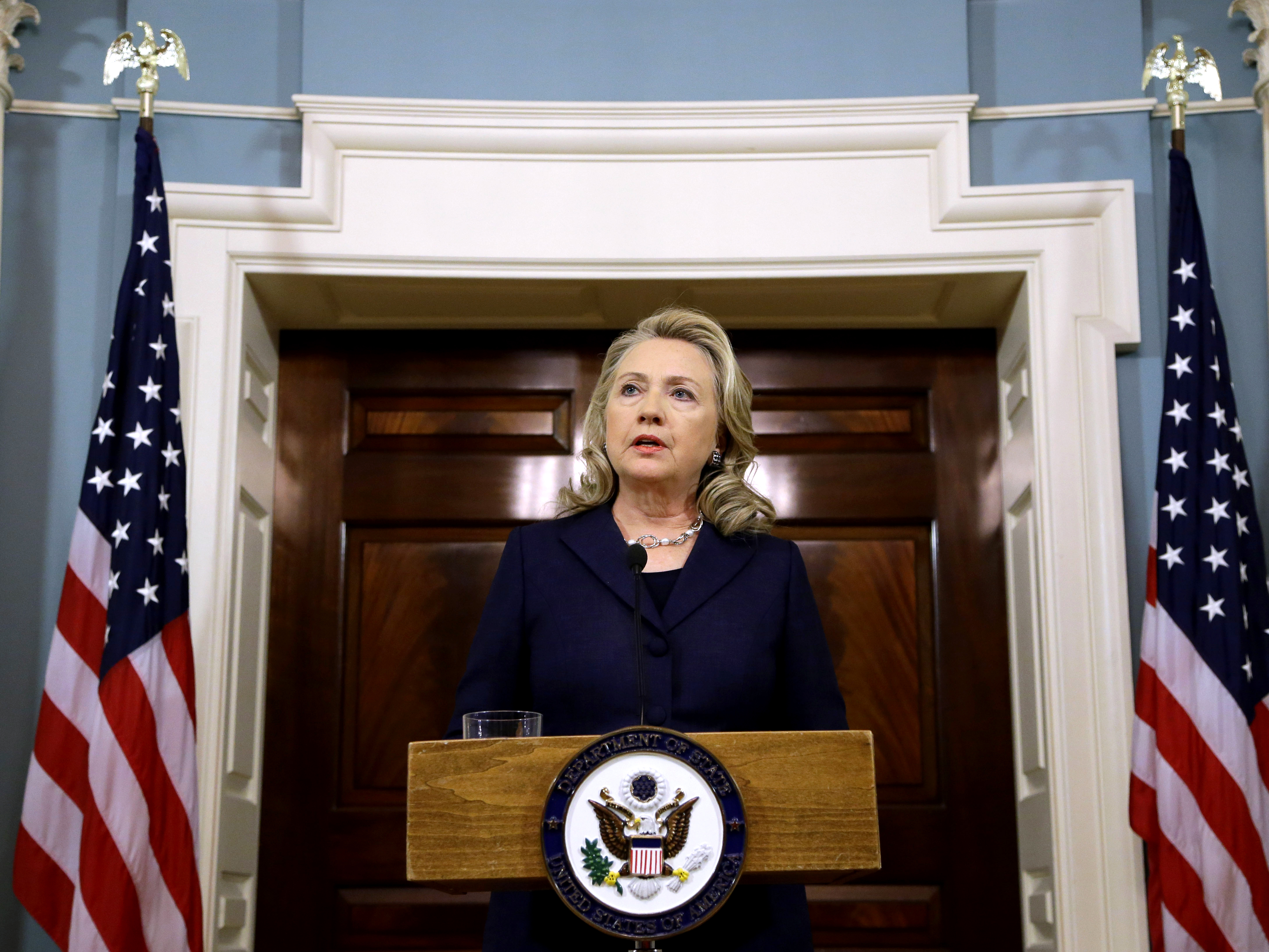 Secretary of State Hillary Rodham Clinton speaks at the State Department in Washington Wednesday, Sept. 12 on the recent deaths of Americans in Libya.