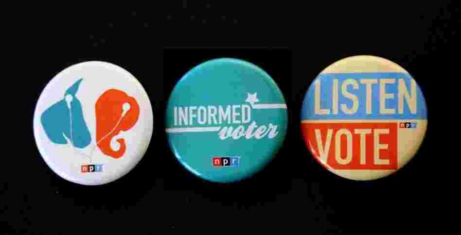 The three winning designs for 2012 NPR Election Buttons.