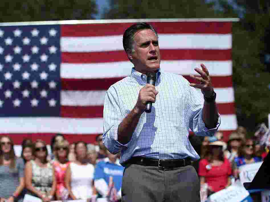 Republican presidential candidate Mitt Romney campaigns at Van Dyck Park September 13, 2012 in Fairfax, Virginia.