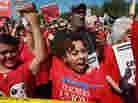Striking Chicago teachers and their supporters attend a rally at Union Park Saturday in Chicago.