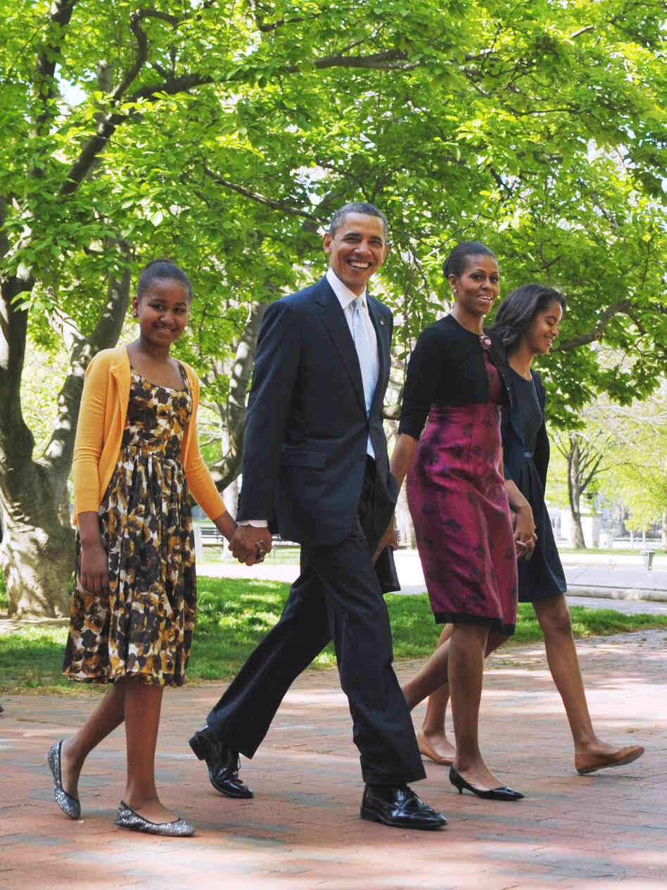 The Obamas walk back to the White House after attending Easter service at St. John's Episcopal Church on April 8. President Obama is the only Protestant on either 2012 presidential ticket.