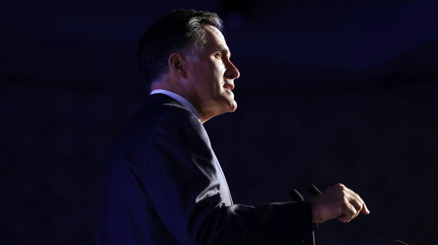 Republican presidential nominee Mitt Romney addresses the U.S. Hispanic Chamber of Commerce Monday in Los Angeles.