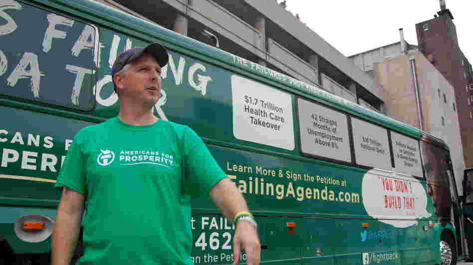 Patrick Werner, Missouri state director for Americans for Prosperity, outside the St. Louis Rams-Washington Redskins football game Sunday in St. Louis.