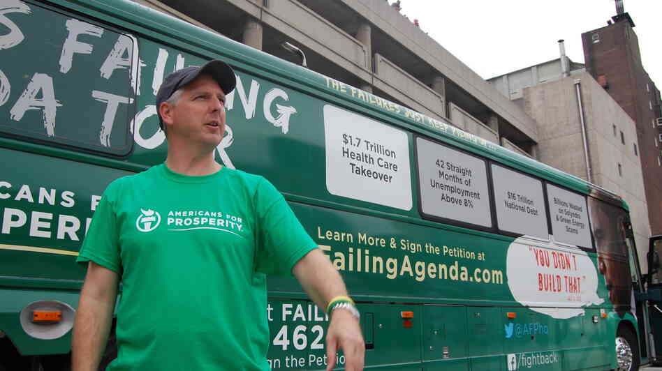 Patrick Werner, Missouri state director for Americans for Prosperity, outside the St. Louis Rams-Washington Redskins football game Sunday in St. Louis.