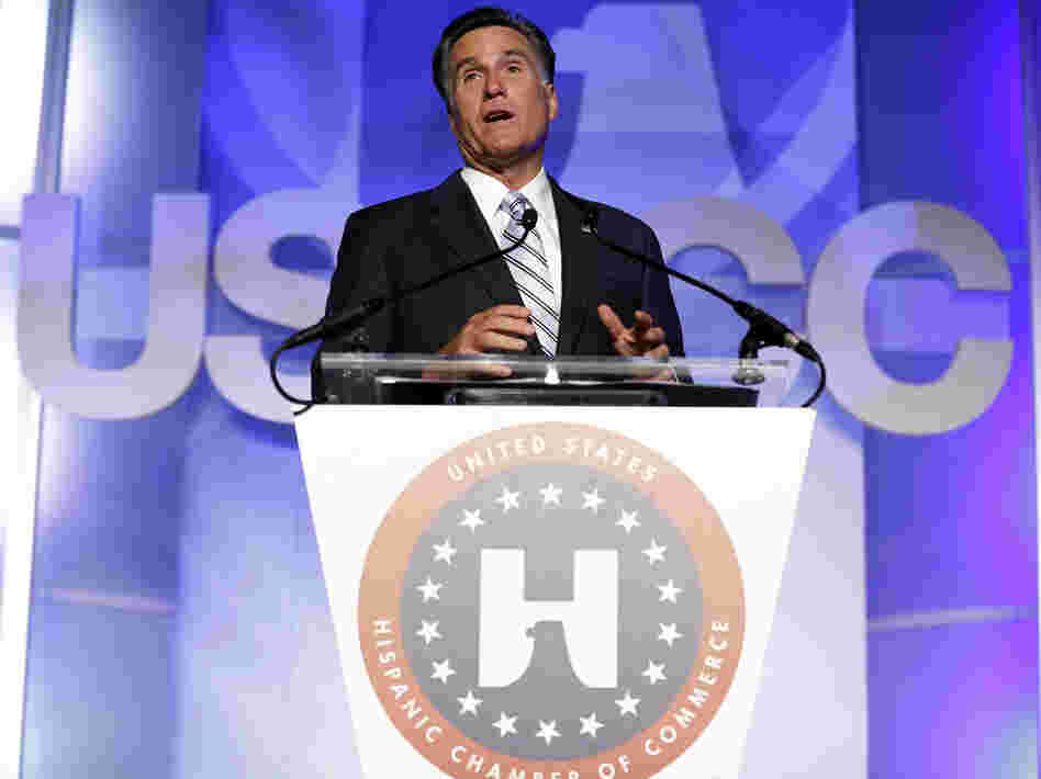 Republican presidential nominee Mitt Romney made his pitch for Latino votes at the U.S. Hispanic Chamber of Commerce convention in Los Angeles on Monday.