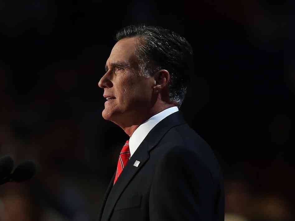 Republican presidential candidate, former Massachusetts Gov. Mitt Romney delivers his nomination acceptance speech during the final day of the Republican National Convention