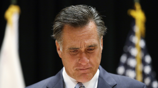 Republican presidential nominee Mitt Romney speaks to reporters Monday in Costa Mesa, Calif.