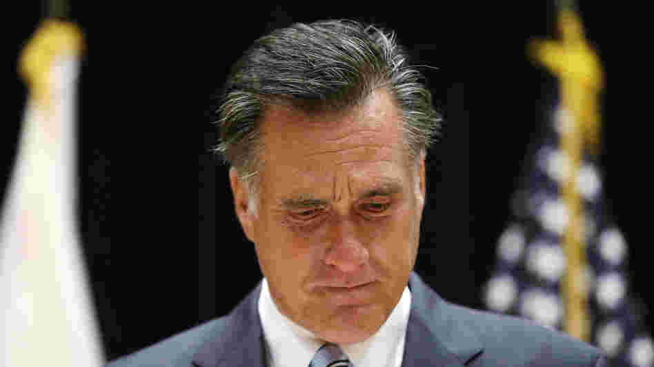 Republican presidential nominee Mitt Romney speaks to reporters Monday in Costa Mesa, Calif.