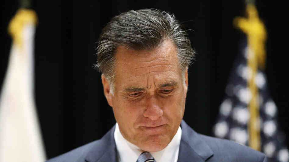 Republican presidential nominee Mitt Romney speaks to reporters Monday in Costa Mesa, Calif.