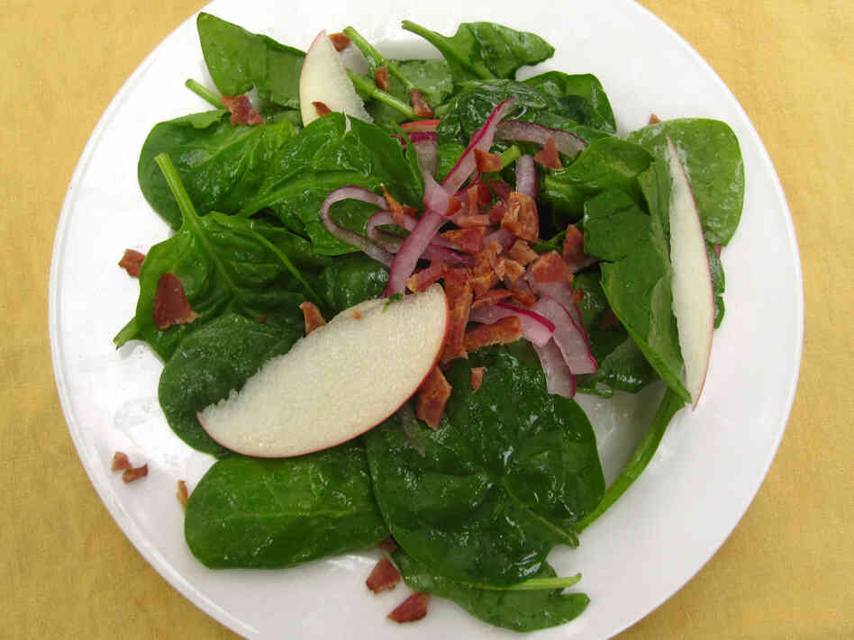 Spinach, Apple, Pickled Onion And Bacon Salad With Cider Vinaigrette