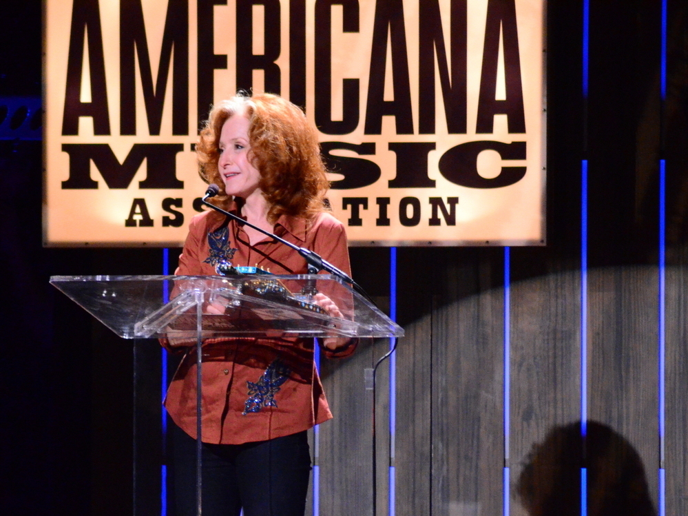 Bonnie Raitt accepts her Lifetime Achievement Award at the Americana Music Awards in Nashville on Sept. 12, 2012.