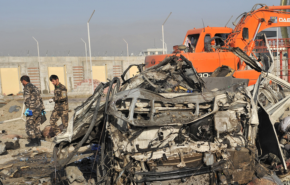 A suicide bomber struck a convoy of buses today in Kabul, killing at least 12 people — mostly foreigners.