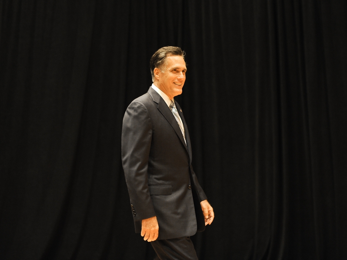 Republican presidential candidate Mitt Romney arrives to speak to the press in Costa Mesa, California, on September 17, 2012.