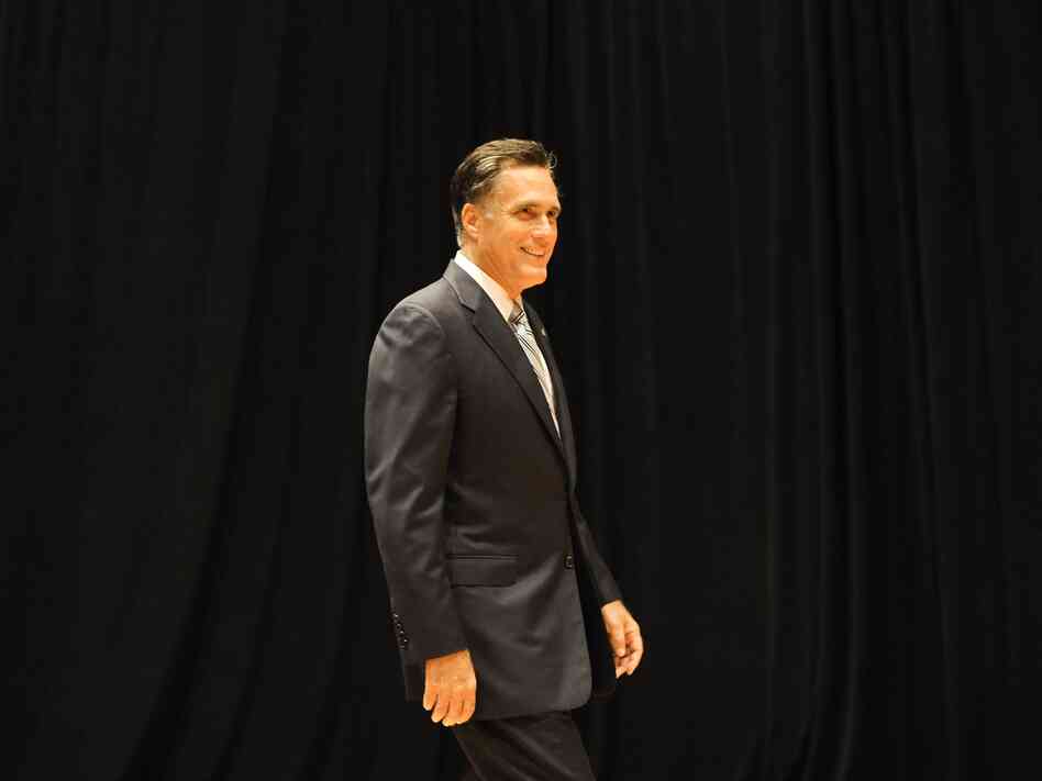 Republican presidential candidate Mitt Romney arrives to speak to the press in Costa Mesa, California, on September 17, 2012.