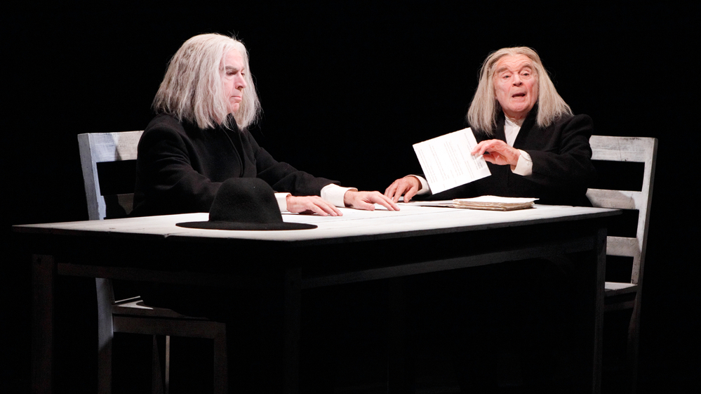 In Ohio Impromptu, one of three short plays featured in Sounding Beckett, the silent character (Philip Goodwin, left, with Ted van Griethuysen) inspired music based on knocks and repetitions.