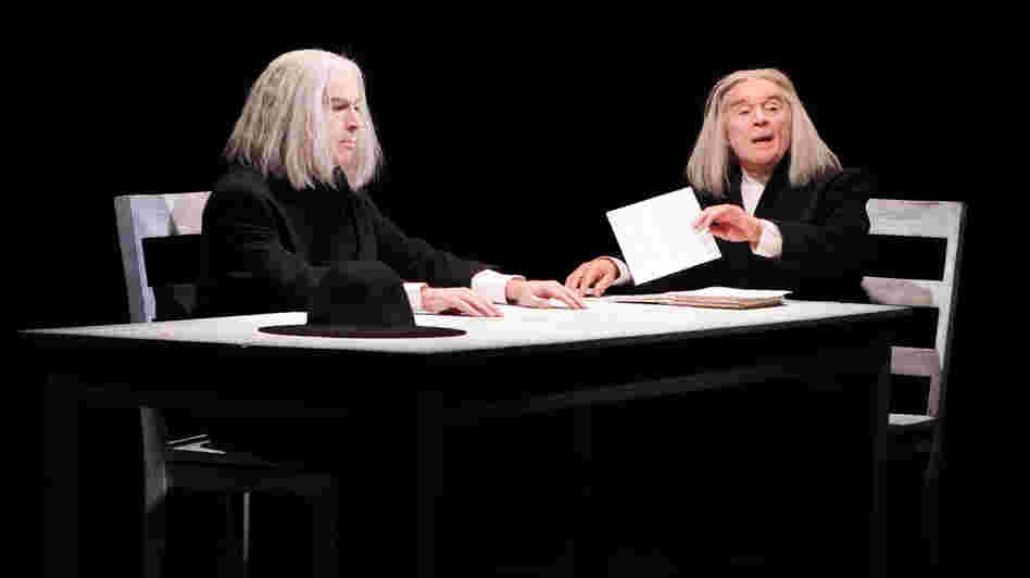 In Ohio Impromptu, one of three short plays featured in Sounding Beckett, the silent character (Philip Goodwin, left, with Ted van Griethuysen) inspired music based on knocks and repetitions.