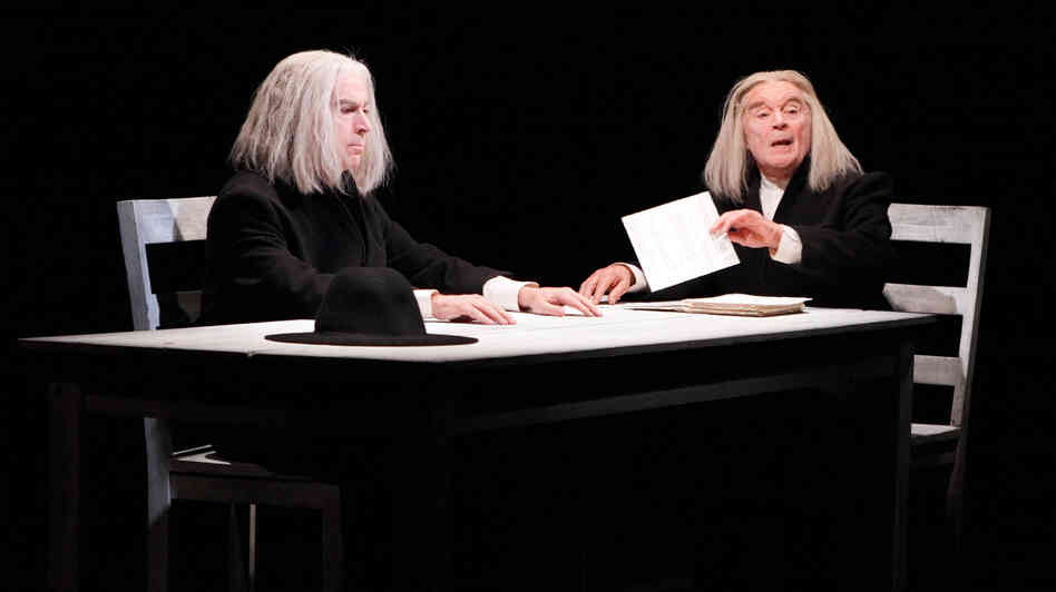 In Ohio Impromptu, one of three short plays featured in Sounding Beckett, the silent character (Philip Goodwin, left, with Ted van Griethuysen) inspired music based on knocks and repetitions.