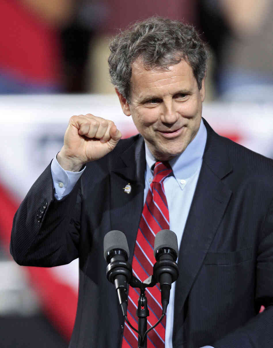 Sen. Sherrod Brown speaks before a campaign rally for President Obama at Ohio State University in Columbus on May 5.