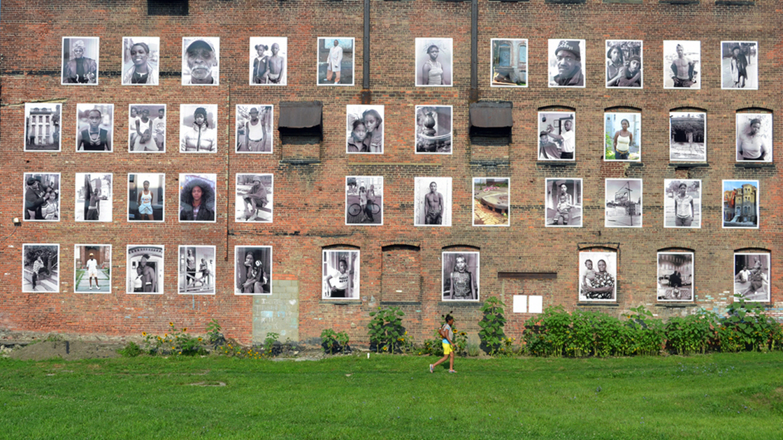 Kasterine's photographs are seen on the wall of of the Ritz Theater in Newburgh, N.Y.