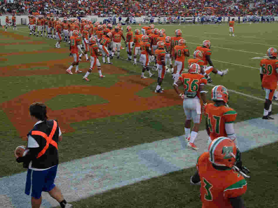 Florida A&M University just played its first home game of the season without its famous marching band. Instead, Atlanta rapper Future performed from one end zone. Florida A&M University just played its first home game of the season without its famous marching band. Instead, Atlanta rapper Future performed from one end zone.
