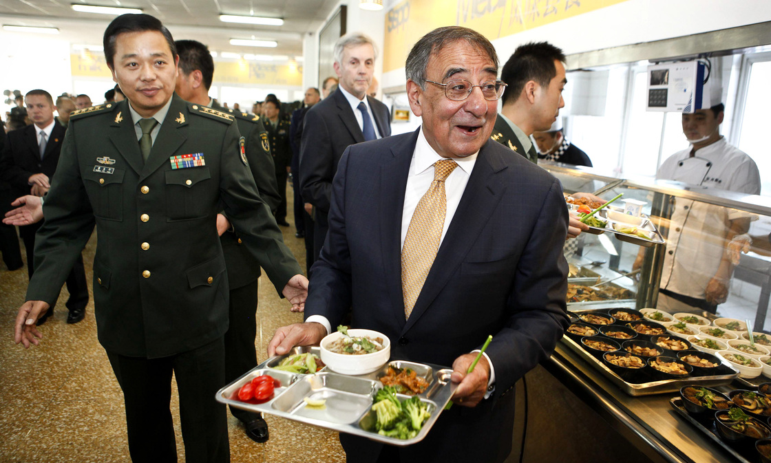 U.S. Defense Secretary Leon Panetta has lunch with engineering cadets at the Chinese military academy in Beijing on Wednesday. Just before Panetta's arrival for talks with top leaders, China released photos of a new stealth fighter under development.