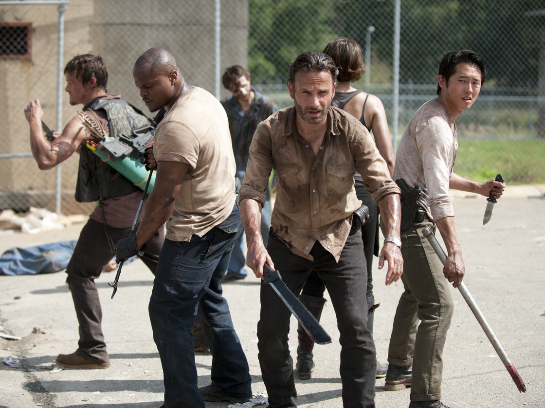 A group of humans struggles to survive a zombie apocalypse in AMC's The Walking Dead.