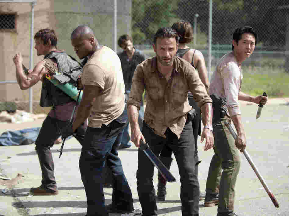 A group of humans struggles to survive a zombie apocalypse in AMC's The Walking Dead.