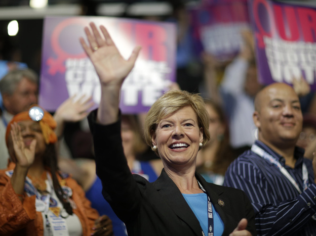 Wisconsin Senate candidate Tammy Baldwin sits with state delegates during the Democratic National Convention in Charlotte, N.C., on Sept. 5.