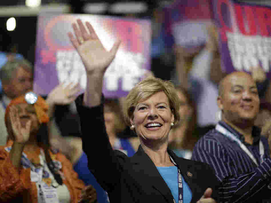 Wisconsin Senate candidate Tammy Baldwin sits with state delegates during the Democratic National Convention in Charlotte, N.C., on Sept. 5.