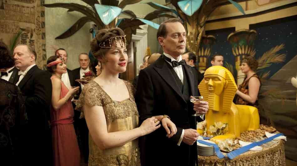 In Boardwalk Empire, Margaret Schroeder (Kelly Macdonald) is married to corrupt political boss "Nucky" Thompson (Steve Buscemi.) In Boardwalk Empire, Margaret Schroeder (Kelly Macdonald) is married to corrupt political boss "Nucky" Thompson (Steve Buscemi.)
