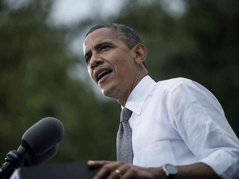 Barack Obama speaks during a campaign event at Schiller Park September 17, 2012 in Columbus, Ohio.