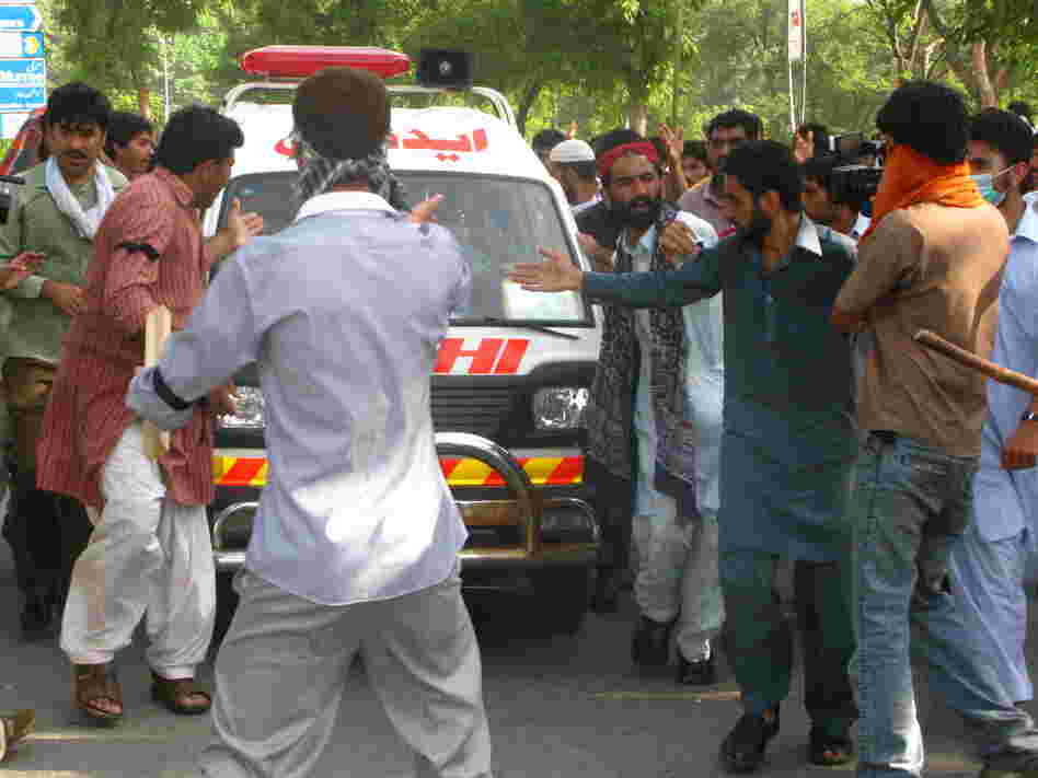 One scene from the site of today's protest in Islamabad, where men identified as students got through police barricades and into the diplomatic enclave.