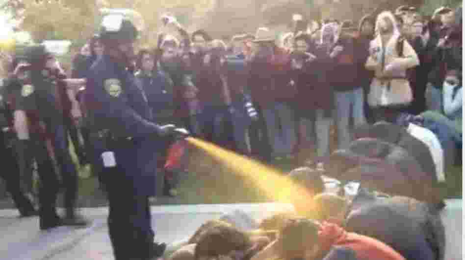 Nov. 18, 2011: Occupy protesters get sprayed at University of California Davis.