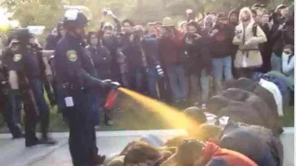 Nov. 18, 2011: Occupy protesters get sprayed at University of California Davis.