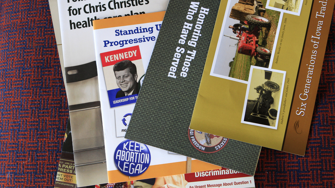 A collection of political direct-mail pamphlets produced by the Mammen Group.