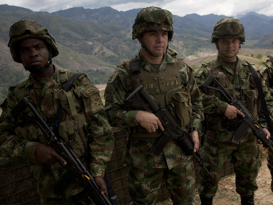Army Col. Jairo Leguizamon (second from left) commands a mobile insurgency brigade in Planadas. Though the military has made inroads in rebel areas, the guerrillas continue to launch attacks.