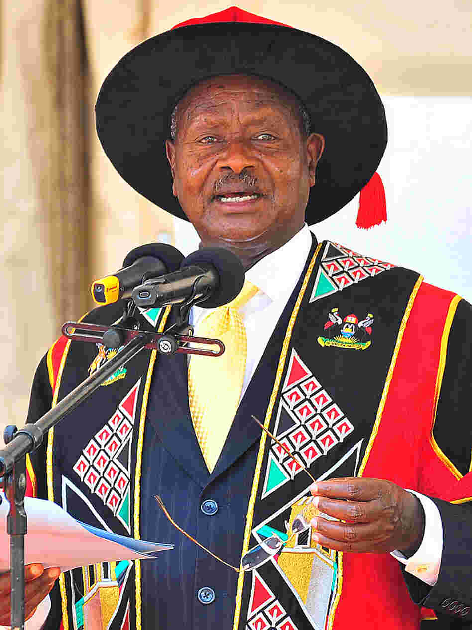 Ugandan President Yoweri Museveni, who has ruled since 1986, speaks in January at Uganda's Makarere University in the capital Kampala. Uganda celebrates a half-century of independence next month, and Museveni has ruled for more than half of that time.