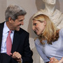 Dr. Vanessa Kerry talks with her father, Sen. John Kerry, before he delivers a speech on health care in Boston. Dr. Vanessa Kerry talks with her father, Sen. John Kerry, before he delivers a speech on health care in Boston.