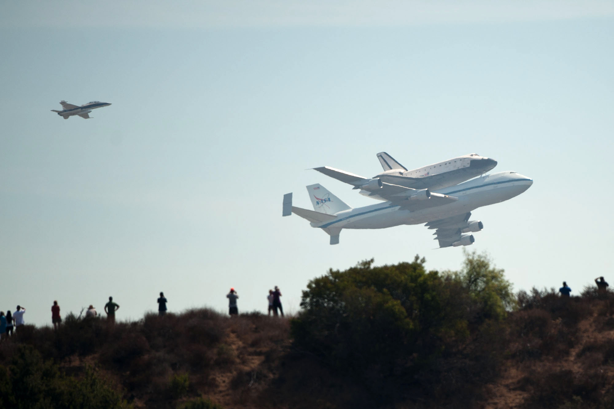 The space shuttle Endeavor flies by Griffith Observatory on its final voyage to the California Science Center in Los Angeles, Calif., Friday.