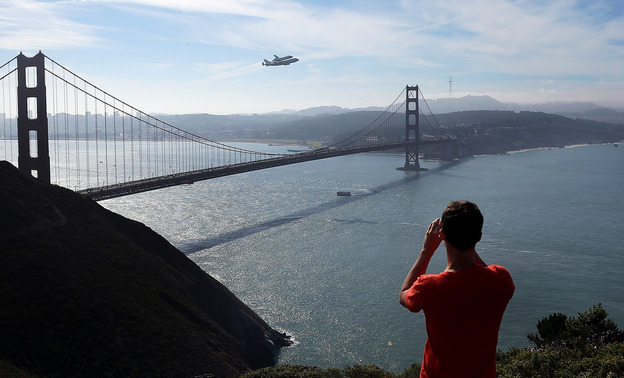 Endeavour passed by the Golden Gate Bridge today.