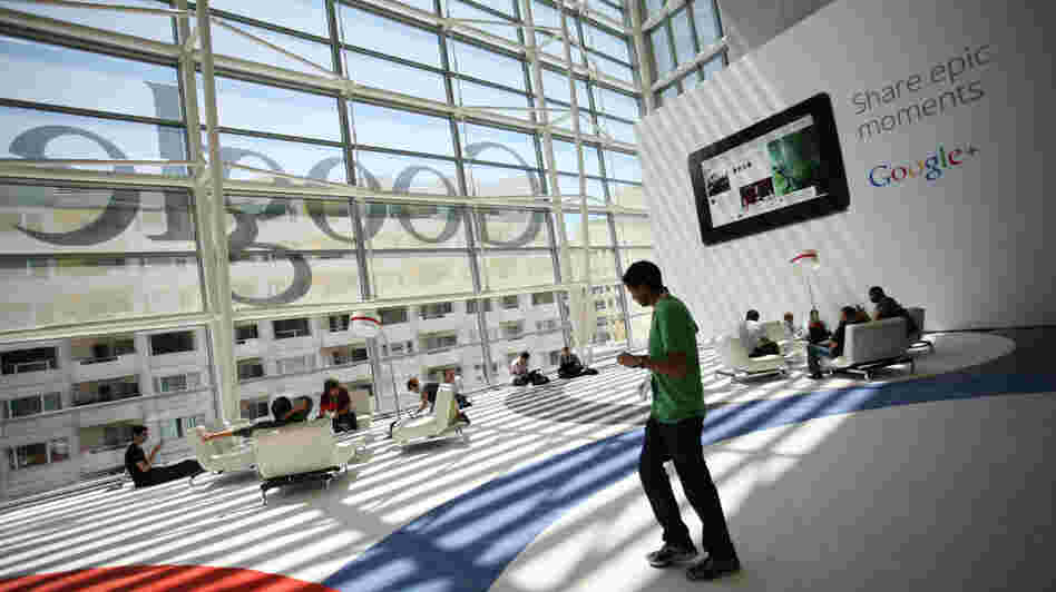 A Google logo is seen through windows of Moscone Center in San Francisco during Google's annual developer conference, Google I/O, in June. Google is one of several major tech companies known for the "acqui-hire."