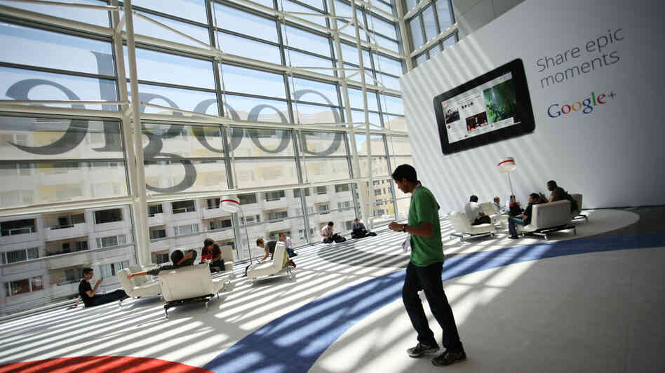 A Google logo is seen through windows of Moscone Center in San Francisco during Google's annual developer conference, Google I/O, in June. Google is one of several major tech companies known for the "acqui-hire."