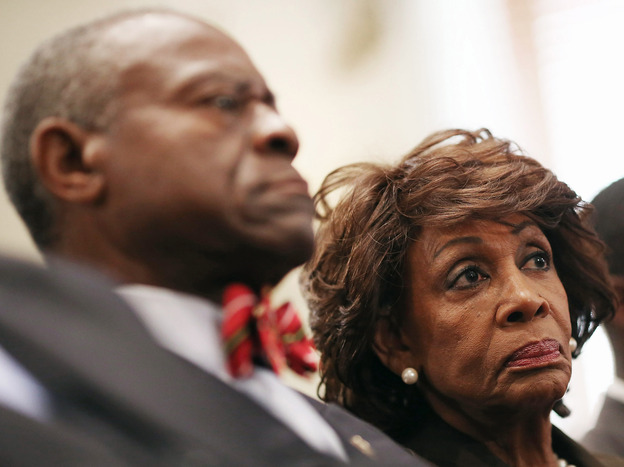 Rep. Maxine Waters, D-Calif., and her husband Sidney Williams at the Capitol Hill hearing today where it was announced that she's been cleared.