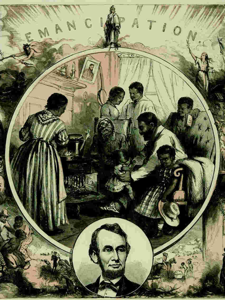 Emancipation, a wood engraving by Thomas Nast in 1865. The official Emancipation Proclamation was signed in 1863.