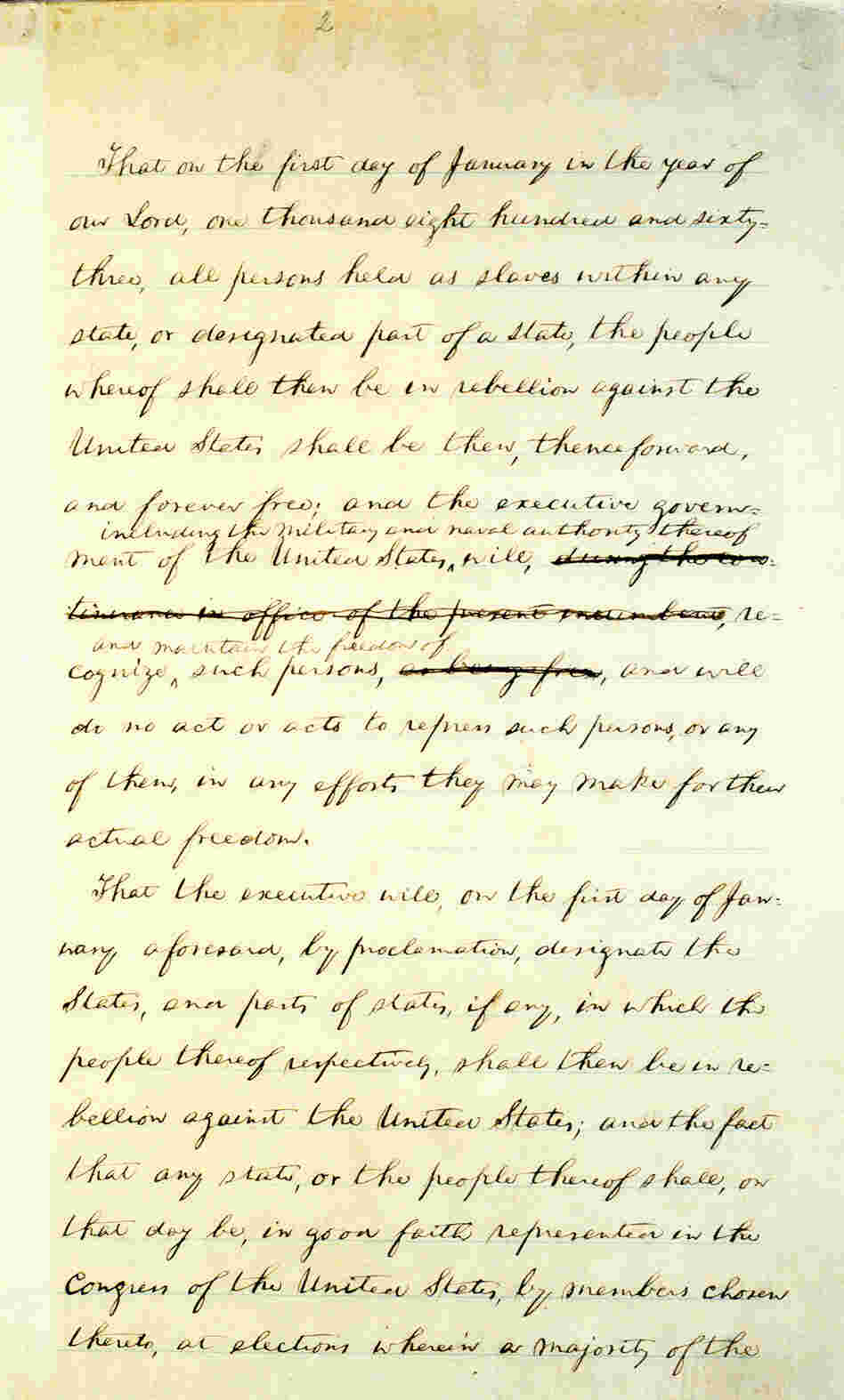 Page 2 of Abraham Lincoln's hand-written Preliminary Emancipation Proclamation.