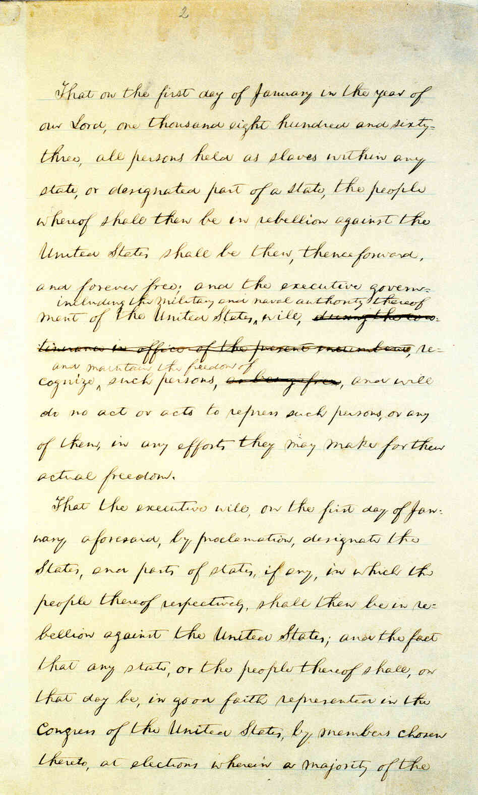 Page 2 of Abraham Lincoln's hand-written Preliminary Emancipation Proclamation.
