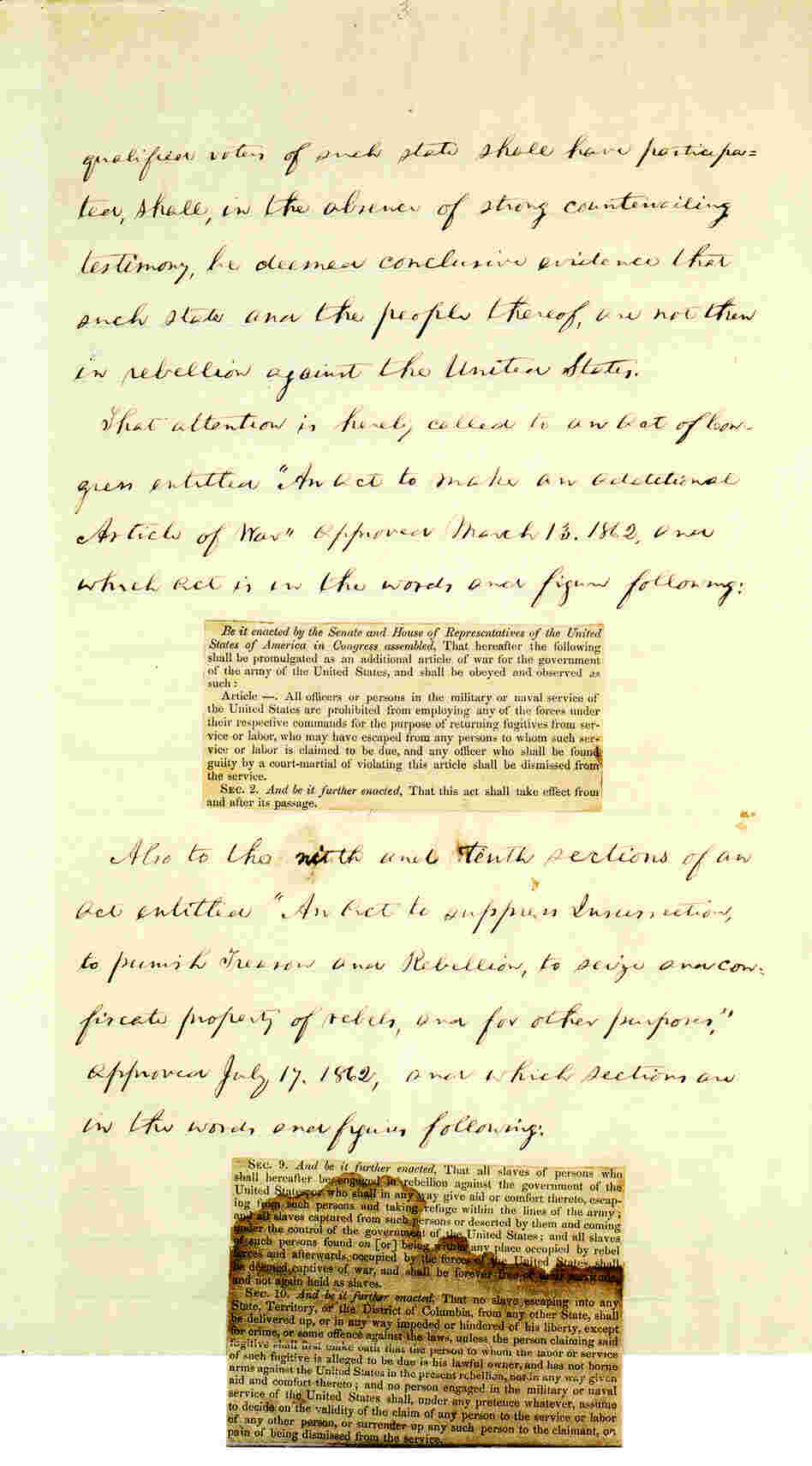 Page 3 of Abraham Lincoln's hand-written Preliminary Emancipation Proclamation.