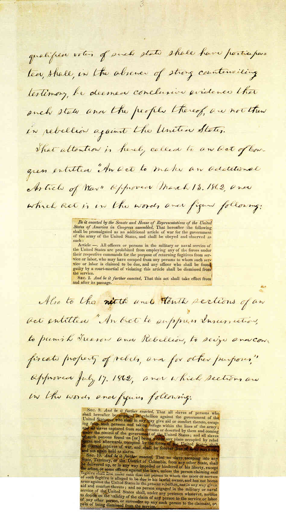 Page 3 of Abraham Lincoln's hand-written Preliminary Emancipation Proclamation.
