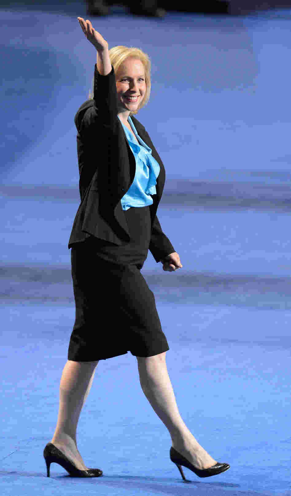 U.S. Democratic Sen. Kirsten Gillibrand of New York waves as she takes the stage at the Democratic National Convention in Charlotte, N.C., earlier this month.